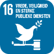 Logo van SDG 16 Vrede, justitie en sterke publieke diensten