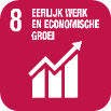 Logo van SDG 8 Eerlijk werk en economische groei